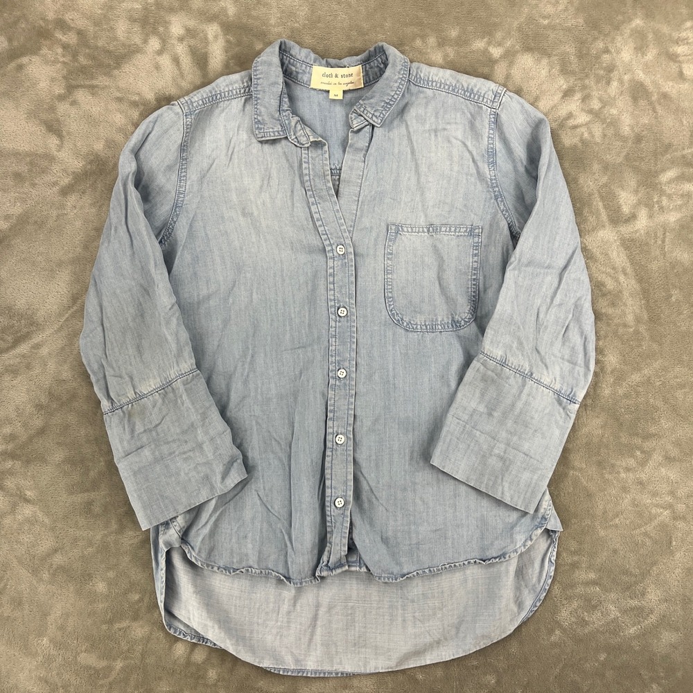 Cloth‎ & Stone Blue Tencel Lyocell Button Down Shirt C2813-549-127 Medium